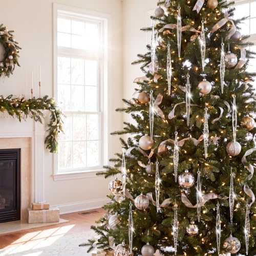 Seematn 18 Pcs Clear Christmas Glass Ornaments Icicle Drop Ornaments - Image 3