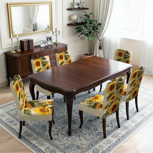 Sunflower Chair Covers Set of 6,Stretchable Kitchen Dining Room Chair Covers Decorations Removable Washable Dining Chair Slipcovers Chair Protectors for Dining Room & Kitchen - Image 2