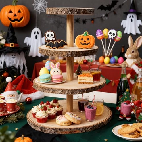 Haploon 4 Tier Wooden Cupcake Stand Paulownia Wood Dessert Display Tower - Image 6