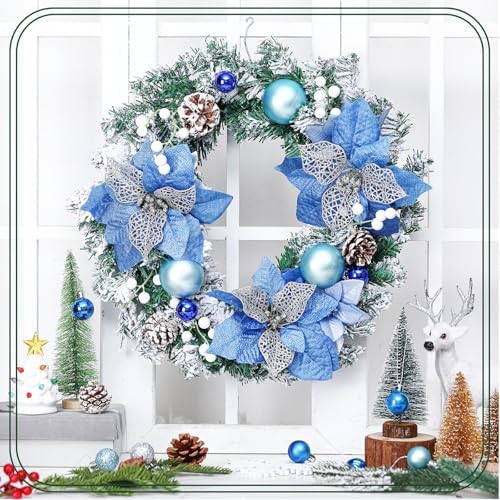 Knitgrip Blue Flower Pre-Lit Christmas Wreaths for Front Door - Image 3