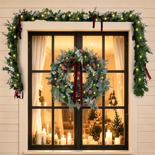WANNA-CUL 24In Christmas Wreath for Front Door with 3M 30 LED Timer Lights - Image 4