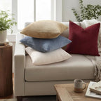 Mecatny Corduroy Decorative Throw Pillow Covers 26x26 Set of 2 Burgundy - Image 2