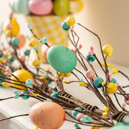 Glitzhome 6ft Easter Garland Decorations Egg & Berries Garland for Easter Spring Party Holiday Fireplace Mantel Front Door Table Decor - Image 5