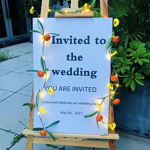 Artificial Pumpkin Plant Vine Faux Pumpkin and Yellow Flowers Ivy Green Leaves Garland with 2M 20 LED Coper Wire String Light Wedding Birthday Indoor Decor Fairy Light (Pumpkin, 4) - Image 4