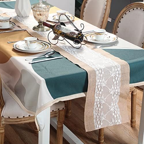 Shimeyao 12 Pcs Burlap Table Runners White Lace 11.8 x 70.9 Inch Rustic - Image 3