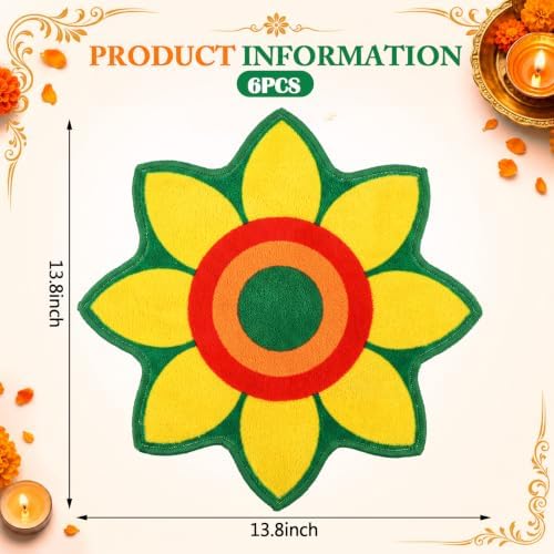 Dunzy 6 Pcs Diwali Rangoli Mat Varalakshmi Pooja Decoration, Yellow Mandala - Image 4