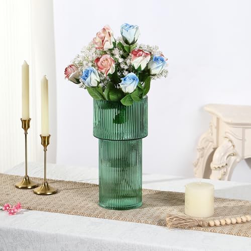 Large Glass Vase, 12 Inches Tall Vase for Flowers, Green Flower Vases for Bouquet, Modern Green Glass Vases for Living Room, Dining Table, Office, Entryway, Mantle, Shelf, Wedding Gifts - Image 3
