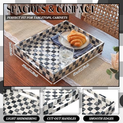 Reallnaive Mother of Pearl Lazy Susan, Square, Black White Checkerboard - Image 3