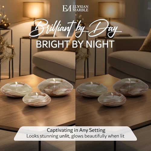 Tea Light Candle Holders Set of 3 – Handcrafted Natural Marble Tealight & Votive Holders in Graduated Sizes (4", 3.5", 3"), Decorative Stone Candle Holders for Home Décor & Table Centerpieces - Image 3
