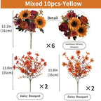 Mixed 10 Pcs Fall Artificial Sunflower Peony Bouquet, Yellow Burgundy Silk Faux Flower, Autumn Faux Floral Arrangements for Wedding Table Thanksgiving Porch Planters Garden Patio Outdoors Decor - Image 3