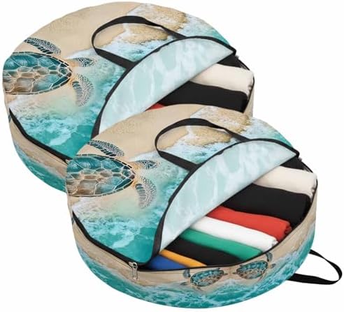 30 Inch Round Storage Bag 2 Pack,Sea ​​turtle Summer Beach Waterproof Wreath Storage Container with Handles&Zipper Ocean Blue Water Closet Organizer Bags Garland Box - Image 2