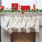 8 Pcs Rustic Christmas Stockings Set, 18" & 20" Large Farmhouse Boho White Cream Cable Knit Xmas Stockings Bulk, Modern with Plush Faux Fur Name Tags for Family Holiday Decor - Image 6