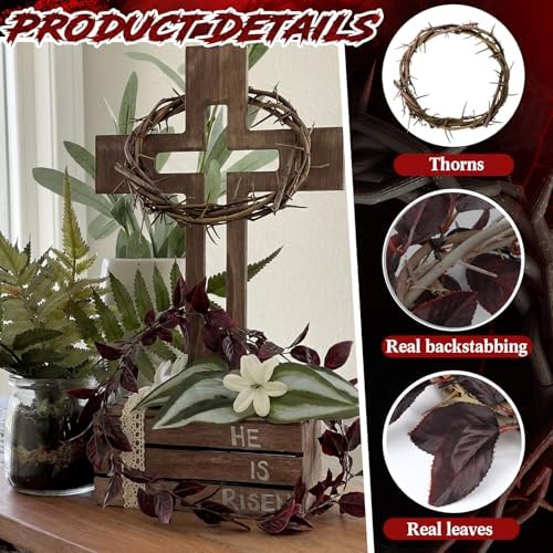 Vicenpal 2 Pcs 10.5" Crown of Thorns Easter Church Cross Decor Jesus Crown Headpiece from Bethlehem Jerusalem Easter Holy Week Wreath Ornament - Image 3