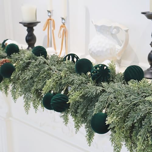 20Pcs Green Velvet Christmas Ornaments Set,2.36In Flocked Ornaments Balls - Image 6