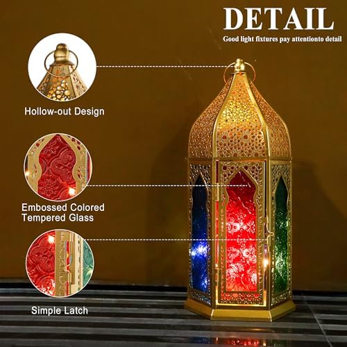 TRIROCKS Moroccan Lantern – 15'' Gold Hexagonal Candle Lantern with Tempered Glass Decorative Indoor Outdoor Ramadan Lantern for Garden Yard Patio Wedding Parties Events - Image 5