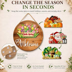 16Pcs Interchangeable Seasonal Welcome Door Sign,12 Inch Wood Wreath Decor - Image 3
