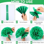 Janinka 72 Pcs Green Tissue Paper Pom Poms Green, 6-12 Inch - Image 3