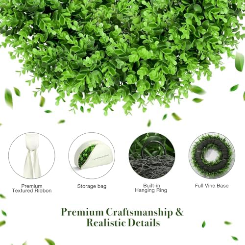 20" Boxwood Wreaths for Front Door – Boxwood Wreath with Sash - Image 4