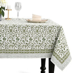 CPC Meadow Vine Tablecloth 100% Cotton 60x60 Inch Indian Block Print Rectangle Table Cover, Table Cloth for Gifting in Weddings, Halloween, Fall, Christmas, Thanksgiving by COTTONPRINTCLUB