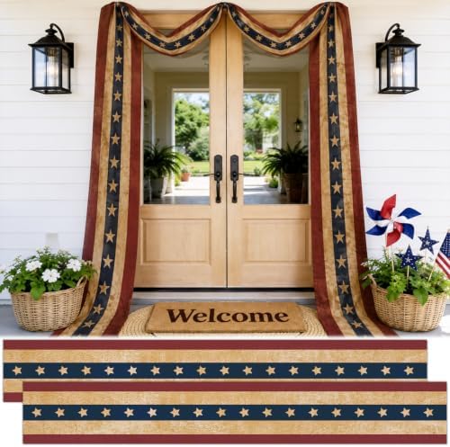 2 Pack Vintage Patriotic Bunting 20 ft Large American Flag Porch Banner Tea Stained American Flags for Patriotic Indoor Outdoor Independence Day Party Decor by Oitnlaughter