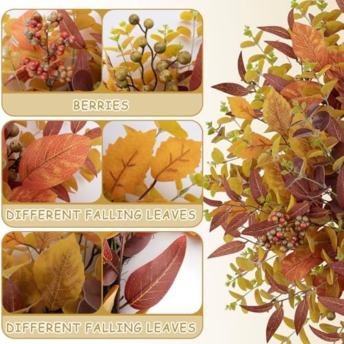 Fall Wreaths for Front Door 24 Inch Large Artificial Autumn Wreath with Eucalyptus Leaves Harvest Thanksgiving Indoor Outdoor Decor Porch Window Wall Farmhouse Rustic Hanging Door Decorations - Image 3