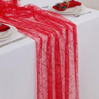 Snowkingdom 6 Pcs Red Glitter Table Runner 10 FT, Sheer Chiffon Sparkle Gauze Cheesecloth Mesh Runners 120 Inch, Red Table Centerpieces Decoration for Birthday Party Wedding Christmas Mothers Day by Snowkingdom