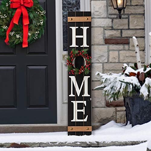 Glitzhome 3.5ft Wooden HOME Porch Sign with Interchangeable Spring, Fall & Christmas Wreaths, Changeable Vertical Farmhouse Hanging Wall Sign - Hang or Lean for Front Door Seasonal Decor, Black - Image 6