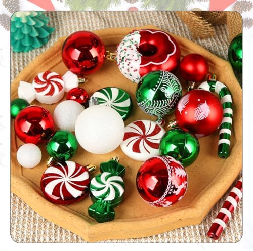 Christmas Tree Ornaments Green Red White Xmas Ball Ornaments Set of 60 Pack - Image 4