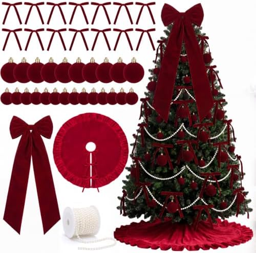 Riceshoot 63 Pcs Burgundy Velvet Christmas Tree Decorations Set by Zuqqaaoor