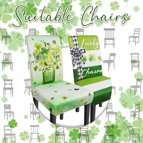 St Patricks Day Chair Covers Set of 6 Shamrock Chair Back Covers St Patrick's Day Dining Chair Covers for Party Kitchen Decorations - Image 4