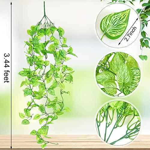 Hoteam 12 Pcs Artificial Hanging Greenery Plants, Marble Queen Pothos - Image 2