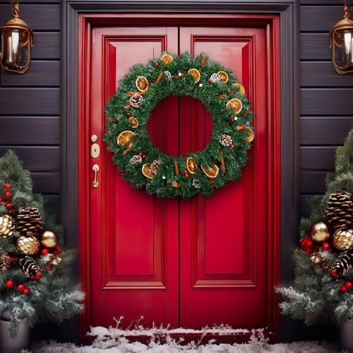 Hotop 6 Pcs Artificial Christmas Wreath for Front Door, 24 Inch - Image 6