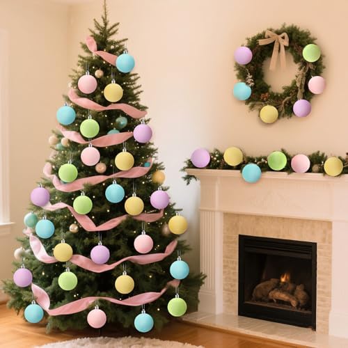 Gejoy 30 Pcs Pastel Christmas Decor 3.15'' Bulbs Colorful Xmas Ornaments - Image 4