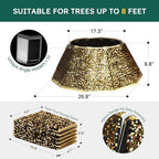 HarcoHome Glitter Christmas Tree Collar, 26" D Sparking Sequins Tree Skirt, Dazzling Foldable Tree Stand Base Cover, Handcrafed Tree Ring for Xmas Tree Decoration (Gold and Black, Diamond) - Image 6