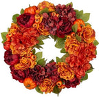 24" Artificial Fall Floral Wreath for Front Door Autumn Wreath with Pumpkin Peony Hydrangea for Halloween Thanksgiving Day Indoor Outdoor Farmhouse Window Wall Décor by Arborus
