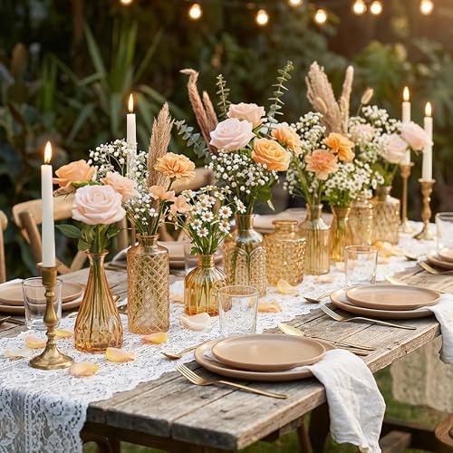 12 Pcs Clear Bud Vases Set, Small Vintage Glass Clear Bud Flower Vases Bulk Multiple Shape Cute Mini Glass Bottles Vases for Rustic Wedding Centerpieces Table Decorations and Home Decor (12, Gold) - Image 4