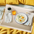 HofferRuffer Faux Leather Serving Tray with Gold Metal Handles, Stylish Decorative Tray Organizer for Coffee Table, Ottoman, Home Decor and Serving (CreamWhite, 16.2" x 12.2" x 2") - Image 6