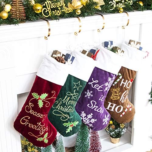 GEXWORLDWIDE GEX Christmas Stockings 4 Pack for Family 22" Large Embroidered Classic Luxury Velvet Red Green Purple Brown Decorations for Fireplace Xmas Season (Set of 4) by GEXWorldwide