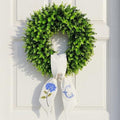 Boxwood Wreath for Front Door Spring Summer Wreaths for Farmhouse,Last Name Initial Year Round Porch Decor,20 inch Green Wreath with Personalized Monogram sash Embroidered Hydrangea and Letter - (C) by Vofuly