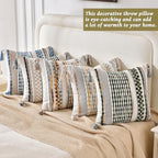 AmHoo Set of 2 Chenille Striped Textured Boho Throw Pillow Covers Aesthetic with Tassels Woven Decorative Pillow Case for Couch Bed Sofa Bedroom Modern Funky 18 x 18-Inch Sky Blue - Image 5