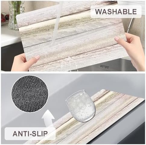 Farmhouse Placemats Set of 4 - Driftwood Faux Leather Heat Resistant Placemat for Dinner Table, Non-Slip Waterproof Oil-Proof Washable Reusable for Indoor Outdoor Kitchen Decor, 15.75In*11.81In - Image 6