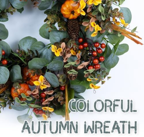 24" Eucalyptus Fall Wreath with Pumpkin Foliage for Farmhouse Autumn Door - Image 6