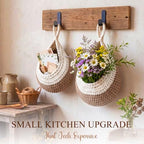 Honeydak 3 Hanging Baskets, White with Light Linen, Teardrop, Cotton Rope - Image 5