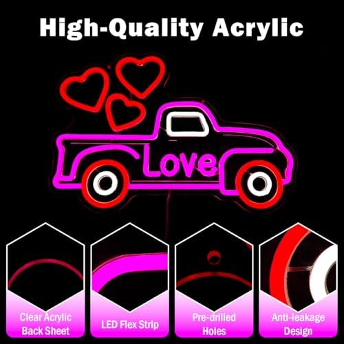 Valentines Day Neon Sign Valentines Truck Led Sign Dimmable Neon Heart Light Red Truck Valentine Window Lights Gift for Girlfriend Couples Anniversary Decor - Image 6