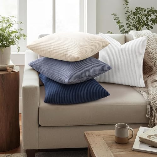 Mecatny Corduroy Decorative Throw Pillow Covers 24x24 Set of 2 White - Image 2