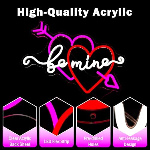 Valentine Be Mine Neon Sign Dimmable Double Hearts Neon Light Flashing Arrow Heart Window Lights Romantic Valentine'S Day Gift for Couples Bedroom Wall Decor - Image 6