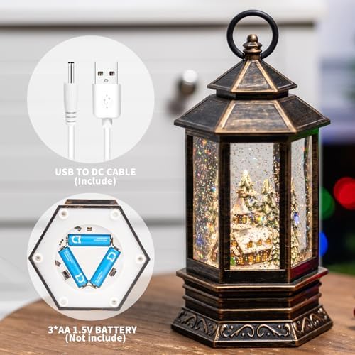 Christmas Village Snow Globes Church Nativity Water Lantern,Silent Night Music, Holiday Decorations Gifts for Family Children or Friends - Image 3
