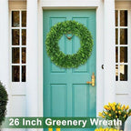 26Inch Green Boxwood Wreaths for Front Door Realistic All Season Eucalyptus - Image 7
