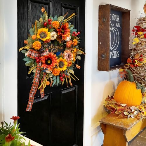 24 Inch Harvest Fall Wreaths for Front Door, Rustic Harvest Autumn Wreath - Image 7