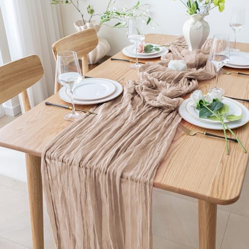 Cheesecloth Table Runner 10FT 12Pcs Nude Pink Boho Gauze Sheer Runners - Image 6